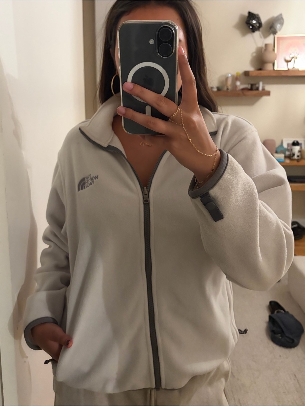 The North Face Women's Light Gray Teddy Fleece Jacket